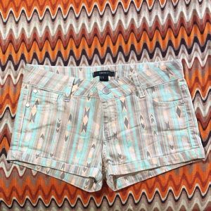 Forever 21 Tribal Aztec Pattern brown Green Shorts